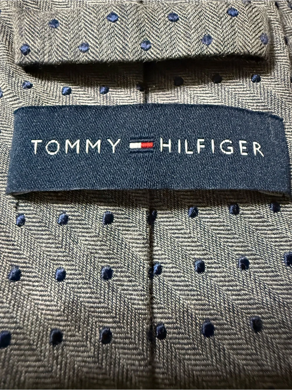 Tommy Hilfiger Light Gray Tie with Navy Microdots